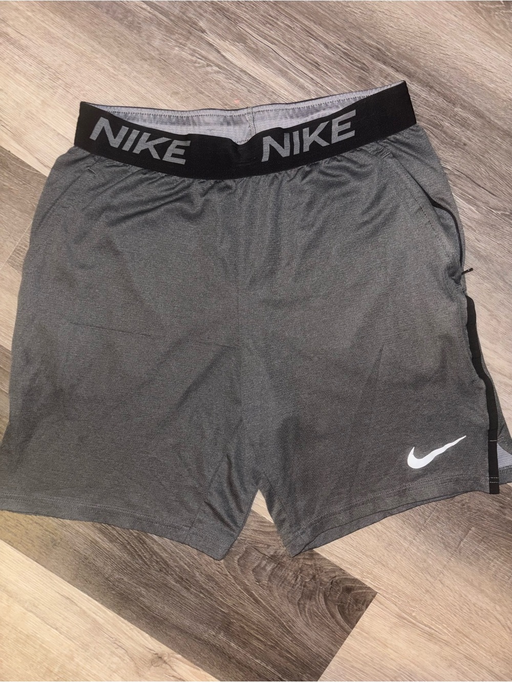 Nike Men's Gray Athletic Performance Shorts with Black Waistband